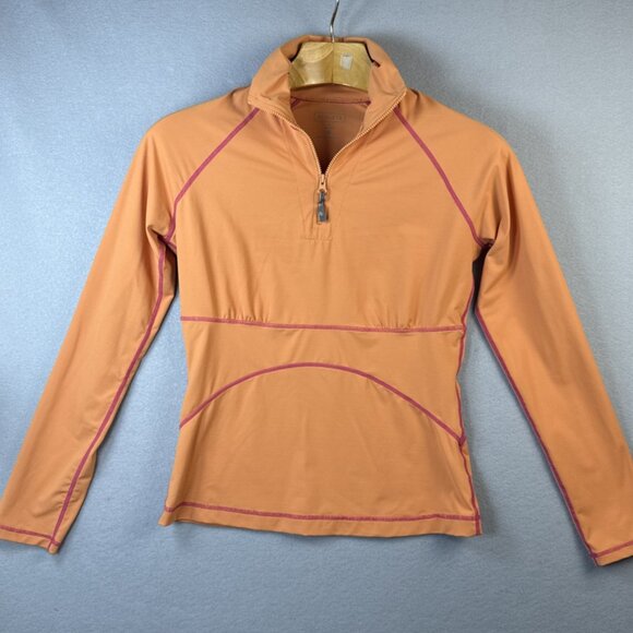 Athleta Top Women Size S Orange 1/4 Zip Long Sleeve Stretchy Casual Basic Tennis - Picture 2 of 11
